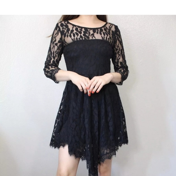 Free People Dresses & Skirts - Free People Queens Love Black midi dress Size 2 sheer romantic holiday Witchy